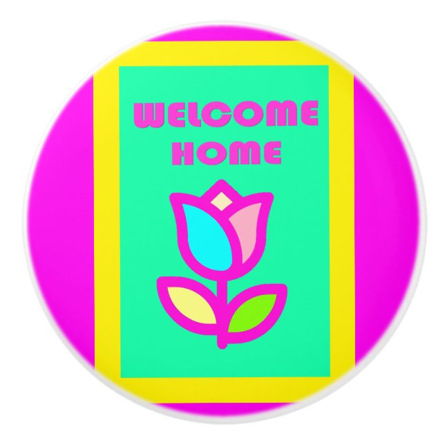 WELCOME HOME EXTRA BRIGHT FLOWER DESIGN  CERAMIC K KNOB (Front)