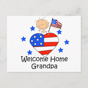 Welcome Home Grandpa Stick Figure Baby Postcard