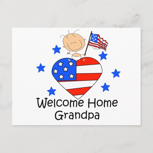 Welcome Home Grandpa Stick Figure Baby Postcard (Front)