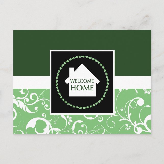 welcome home green damask postcard (Front)