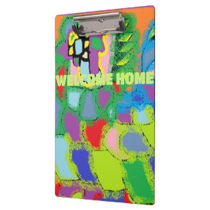 WELCOME HOME LOGO TYPE WITH ART PATTERNS CLIPBOARD