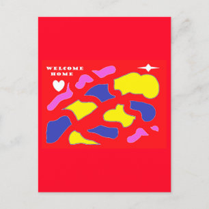 Welcome Home Message happy red with patterns Holiday Postcard