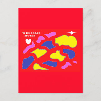 Welcome Home Message happy red with patterns Holiday Postcard