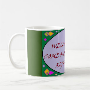 Welcome home message red and green design coffee mug