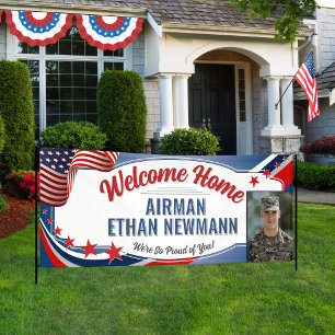 Welcome Home Military Photo Patriotic US Flag Banner