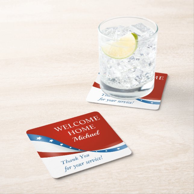 Welcome Home Military Service Member Square Paper Coaster (Insitu)