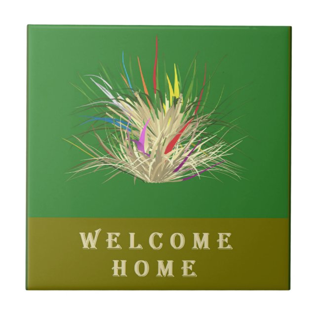 Welcome home mixed art patterns purple black ceramic tile (Front)