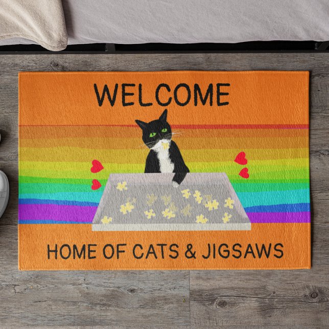 Welcome home of cats and jigsaws puzzle  doormat (Creator Uploaded)