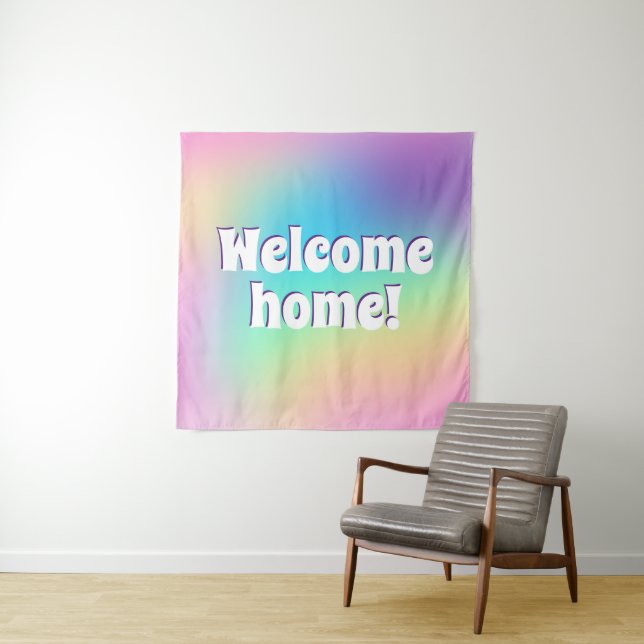 Welcome Home! Pastel Rainbow Tapestry (In Situ)