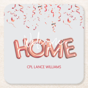 Welcome Home Patriotic Military Hero Party Square Paper Coaster