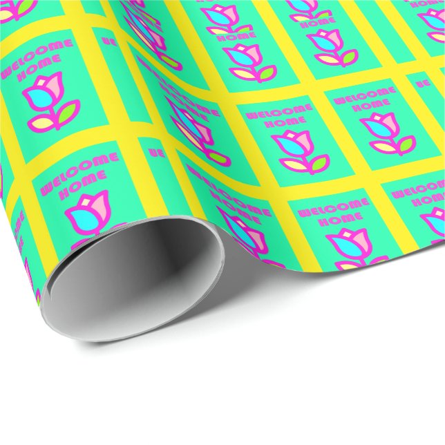WELCOME HOME PURPLE AND YELLOW DESIGN          WRAPPING PAPER (Roll Corner)