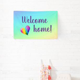 Welcome Home! Rainbow Heart Banner