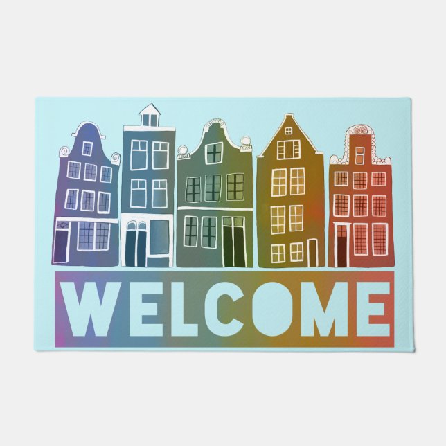 Welcome Home Rainbow Holland Amsterdam Colourful Doormat (Front)