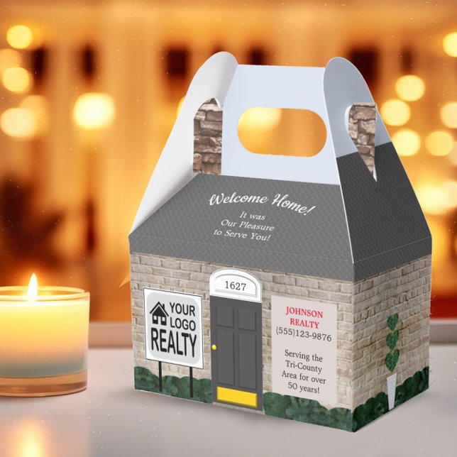 Welcome Home Realtor Logo White Brick House Favour Box (Creator Uploaded)