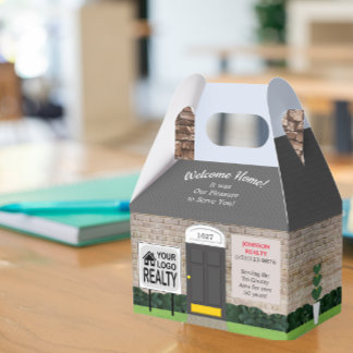 Welcome Home Realtor Logo White Brick House Large Favour Box