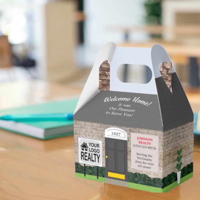 Welcome Home Realtor Logo White Brick House Large Favour Box (Creator Uploaded)