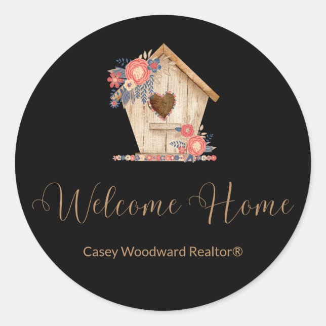Welcome Home Realtor Personalised in Black Colour Classic Round Sticker (Front)
