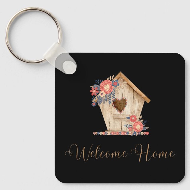 Welcome Home Realtor Personalised in Black Colour Key Ring (Front)