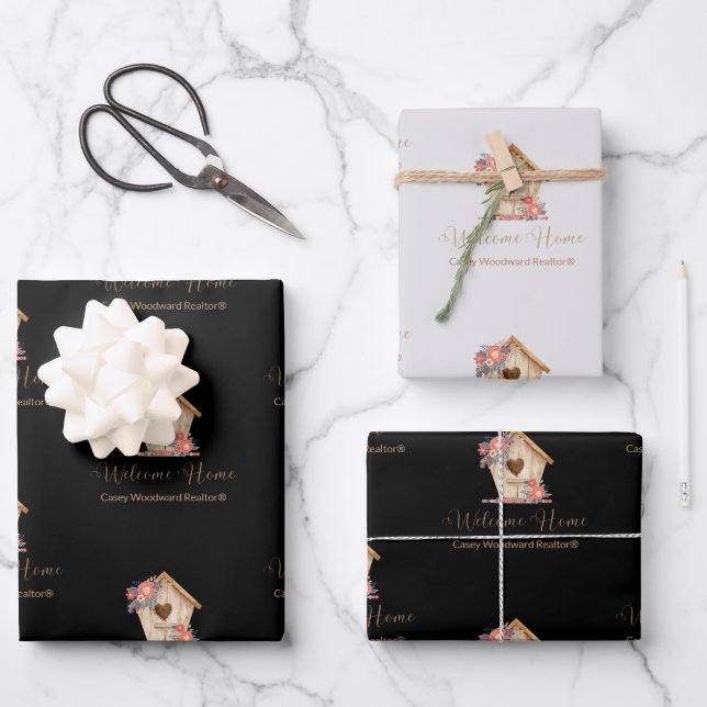 Welcome Home Realtor Personalised in Black & Grey Wrapping Paper Sheet (Front)