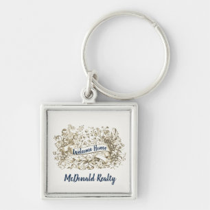 Welcome Home Realty Promotion House Buyer Floral Key Ring