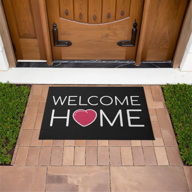 Welcome Home Red Heart Black Coir Texture Doormat (Outdoor)