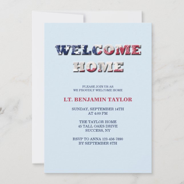 Welcome Home Red White and Blue Invitation (Front)