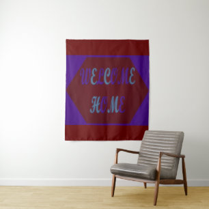 Welcome home red wine and royal blue coloured tapestry