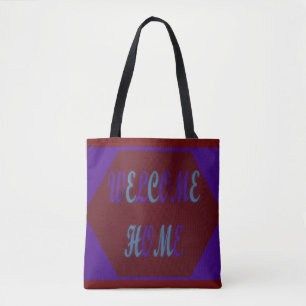 Welcome home red wine and royal blue coloured tote bag