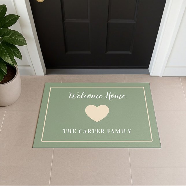 Welcome Home Sage-Green Champagne Border Newlyweds Doormat (Creator Uploaded)