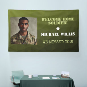  Welcome home Soldier Custom name Photo Army green Banner