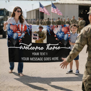 Welcome Home Soldier Patriotic Photos Custom Black Banner