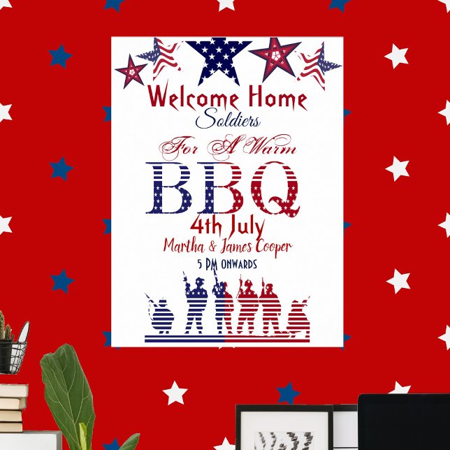 Welcome Home Soldiers 4th July BBQ Red Blue Stars Poster (Welcome Home Soldiers 4th July BBQ Red Blue Stars Poster)
