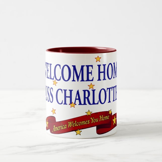 Welcome Home USS Charlotte Two-Tone Coffee Mug (Center)