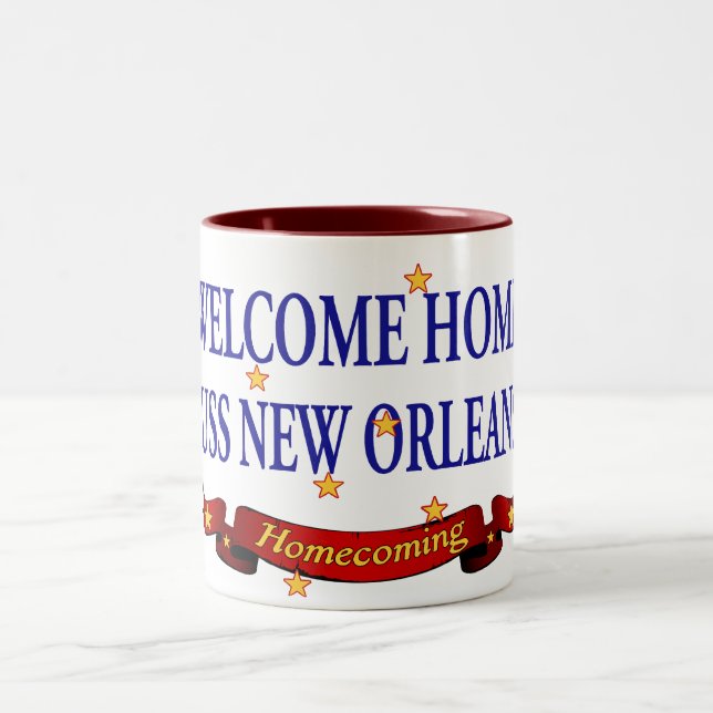 Welcome Home USS New Orleans Two-Tone Coffee Mug (Center)
