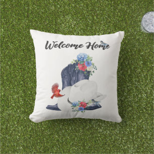 Welcome Home with Cowboy Boots/Hat & Flowers/Birds Cushion