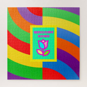 WELCOME HOME WITH STRIPES AND FLOWER PATTERN JIGSAW PUZZLE