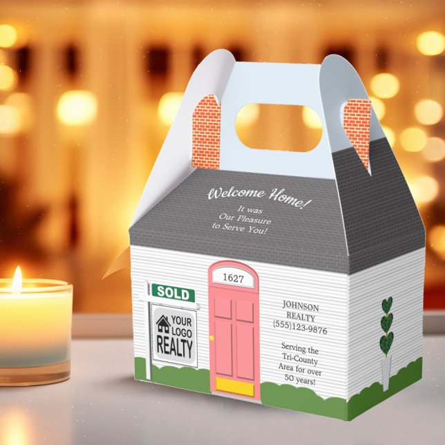 Welcome Home Wooden Realtor Logo Pink Door Favour Box (Creator Uploaded)