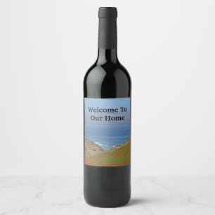Welcome House Guest Beach Dunes Coastal Landscape Wine Label