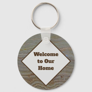 Welcome House Rental Guest Brown Green Onyx Key Ring