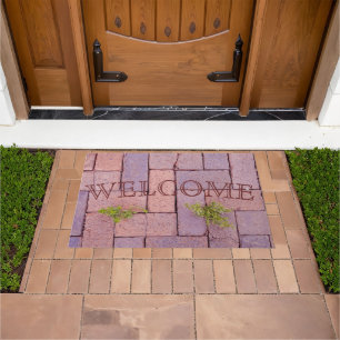 WELCOME Humourous Weeds In Walkway Paving Stones Doormat