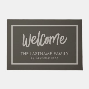 Welcome in Big Script - Family Name Neutral Colour Doormat