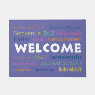 Welcome in Many Languages Perwinkle Blue Doormat