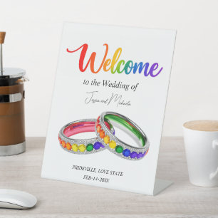 🌈 Welcome Intertwined in Pride Pedestal Sign