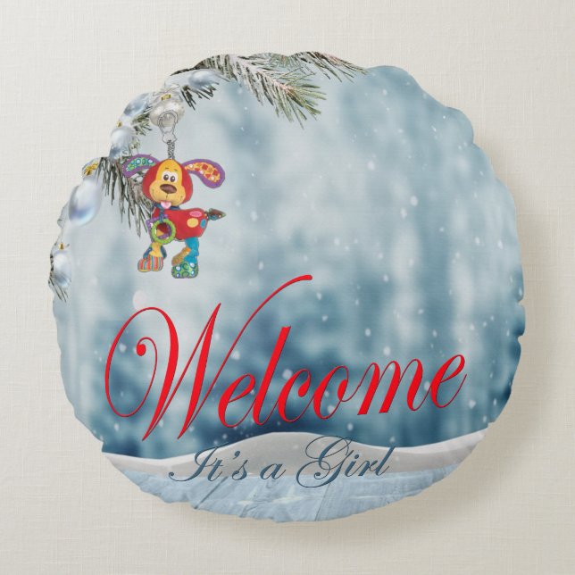 Welcome its a Girl Round Cushion (Front)