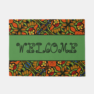 Welcome Ladybugs Pattern With Green 18"x24" Doormat