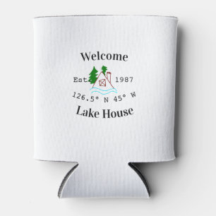Welcome lake house corrdinated est. Year mountain Can Cooler