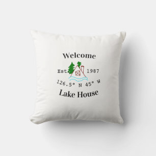 Welcome lake house corrdinated est. Year mountain Cushion