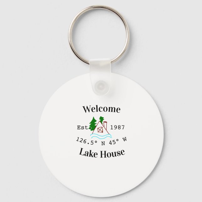 Welcome lake house corrdinated est. Year mountain  Key Ring (Front)