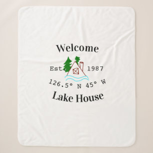 Welcome lake house corrdinated est. Year mountain Sherpa Blanket
