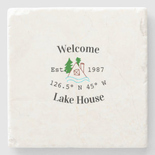 Welcome lake house corrdinated est. Year mountain  Stone Coaster